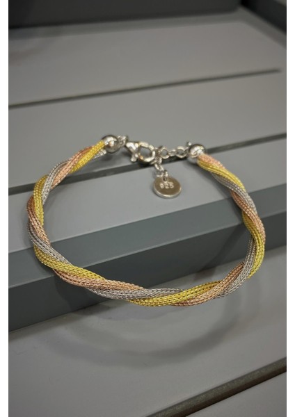 Gümüş 3 Renk Burgu Model Bayan Bileklik