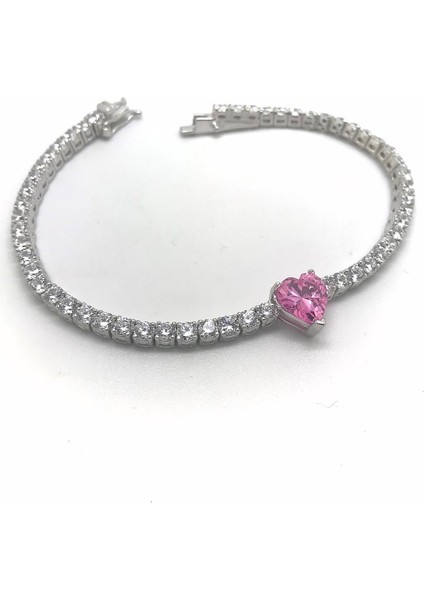 Pembe Kalp Taşlı 3 mm Su Yolu Bileklik