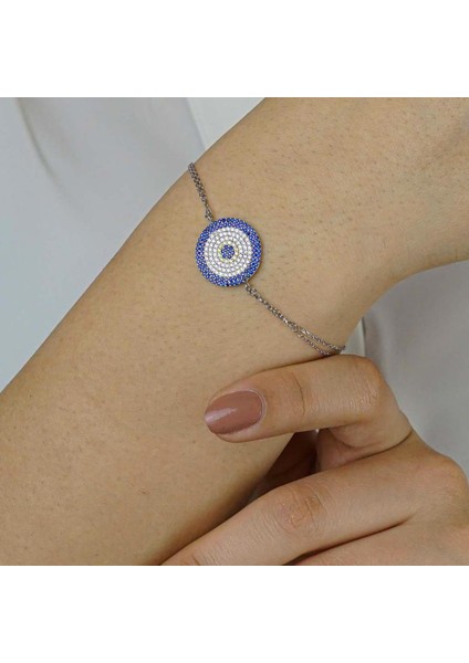 Nazar Tasarımlı 8 Sıralı 925 Ayar Gümüş Kadın Bileklik