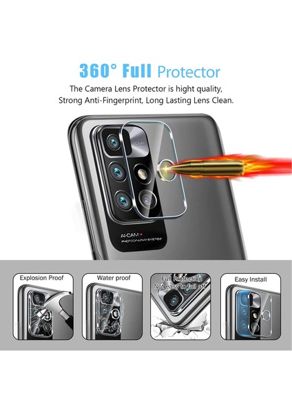 Xiaomi Redmi 10 Uyumlu Ekran Koruyucu Cam ve Kamera Lens Koruyucu 2in1 Set Hayalet Gizli Privacy 9h Tam Kaplar Cam Koruyucu