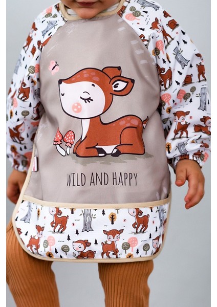 Wild And Happy Karaca Desenli Uzun Kollu Bebek Mama Önlüğü Sıvı Geçirmez (06-24) Ay