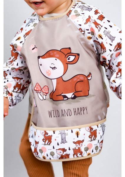 Wild And Happy Karaca Desenli Uzun Kollu Bebek Mama Önlüğü Sıvı Geçirmez (06-24) Ay