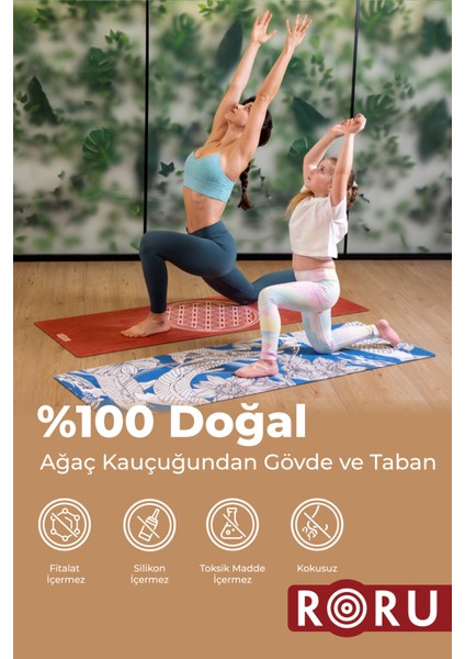 Roru Concept Moon Kaydırmaz Yoga Egzersiz Matı, Kuru Nemli Eller İçin, 173x61 cm 3 mm Doğal Kauçuk, Bordo