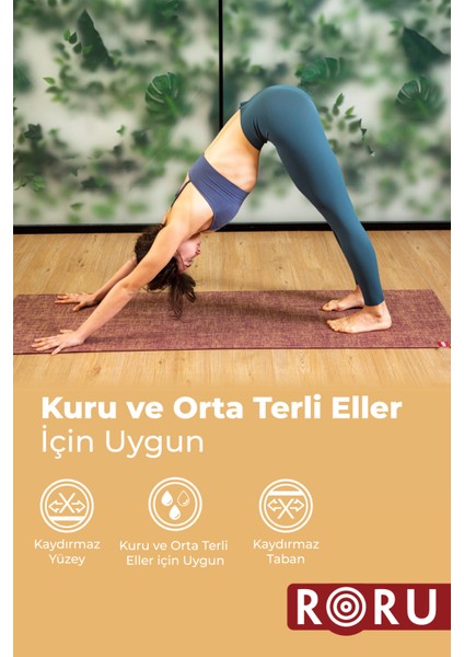 Roru Concept Doğal Jüt Yoga Egzersiz Matı 173 x 61 cm 5 mm Kuru, Az - Orta Terleyen Eller İçin, Turkuaz