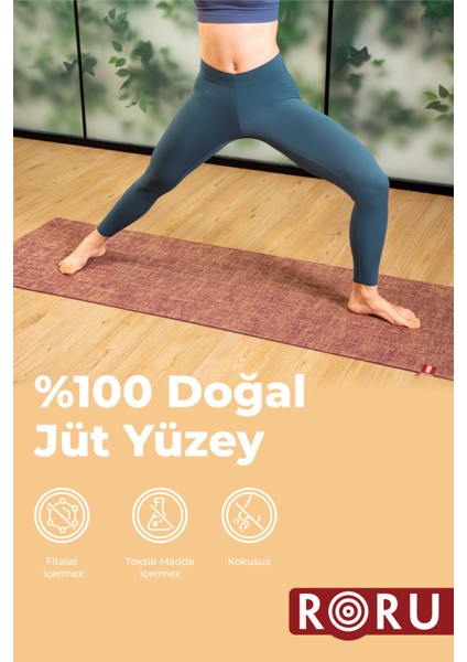 Roru Concept Doğal Jüt Yoga Egzersiz Matı 173 x 61 cm 5 mm Kuru, Az - Orta Terleyen Eller İçin, Turkuaz