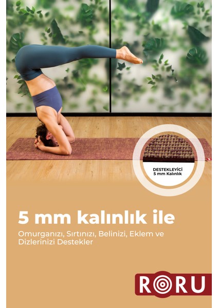 Roru Concept Doğal Jüt Yoga Egzersiz Matı 173 x 61 cm 5 mm Kuru, Az - Orta Terleyen Eller İçin, Turkuaz