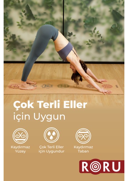 Roru Concept Cork Doğal Mantar Kauçuk Kaydırmaz Yoga Egzersiz Matı 173 x 61 cm 3 mm Nemli Eller İçin