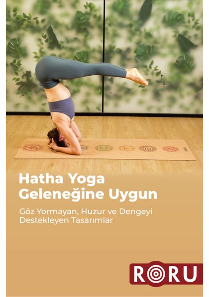 Roru Concept Cork Doğal Mantar Kauçuk Kaydırmaz Yoga Egzersiz Matı 173 x 61 cm 3 mm Nemli Eller İçin