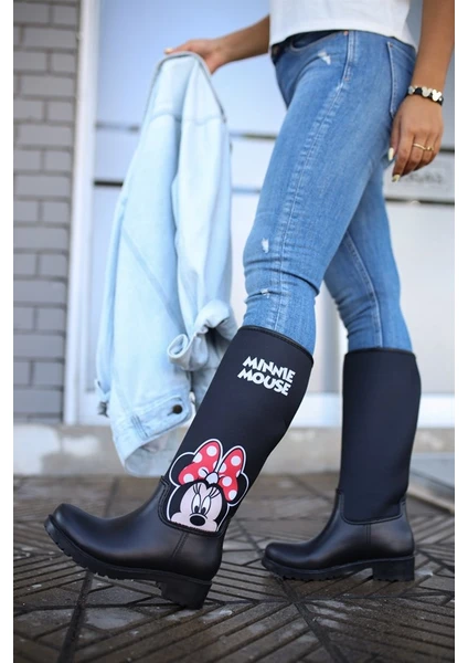 Sea & Blue Shoes Minnie Mouse Baskılı  Kadın Yağmur Çizmesi