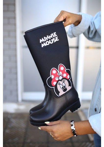 Kadın Yağmur Çizmesi Minnie Mouse Baskılı Su Geçirmez Kumaş ve PVC Taban fiyatları