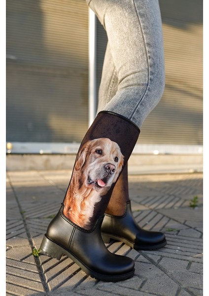 Kahve Köpek Baskılı Kadın Yağmur Çizmesi fiyatları