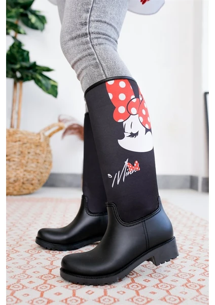 Sea & Blue Shoes Minnie Mouse Imza Baskılı  Kadın Yağmur Çizmesi