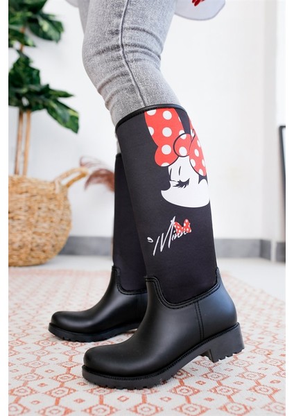 Minnie Mouse Imza Baskılı Kadın Yağmur Çizmesi