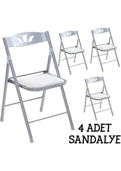 Katlanır Mutfak Sandalyesi Kırma Koltuk Beyaz 4 Adet 1055