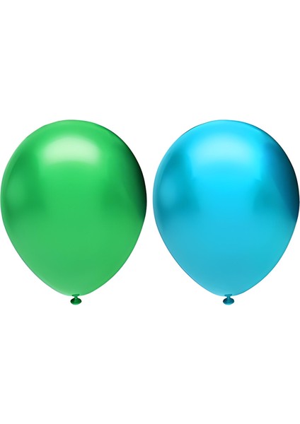 10 Adet Metalik Balon Açık Yeşil - Açık Mavi - Helyum Gazı Uyumludur.-Açılış Balonları