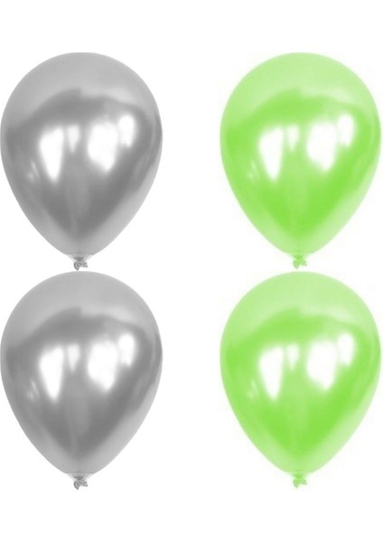 12 Adet Açık Yeşil Gümüş Metalik Balon Helyum Gazı Uyumludur.-Açılış Balonları