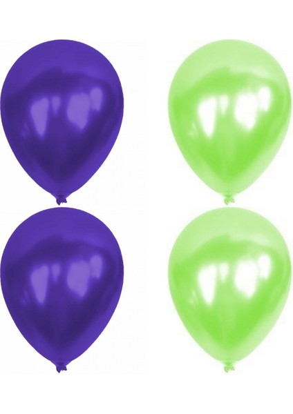 12 Adet Metalik Balon Açık Yeşil - Mor - Helyum Gazı Uyumludur.-Açılış Balonları