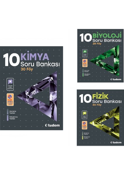 Tudem Yayınları 10. Sınıf Kimya - Fizik - Biyoloji Föy Soru Bankası Set