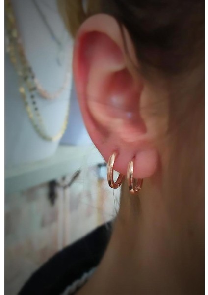 Gümüş 11 mm Rose Taşsız Halka Küpe