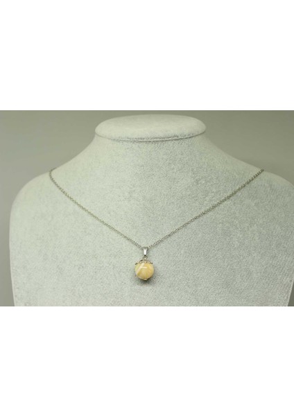 Sedef Taşı Karamel Kolye Ucu Zincirli