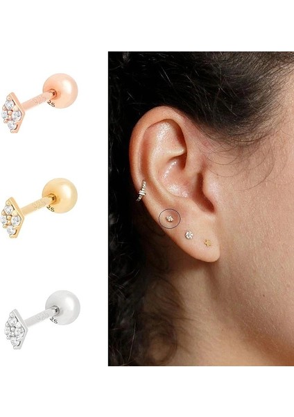 Gümüş Taşlı Tragus Kıkırdak Piercing Tek Küpe HS96E9