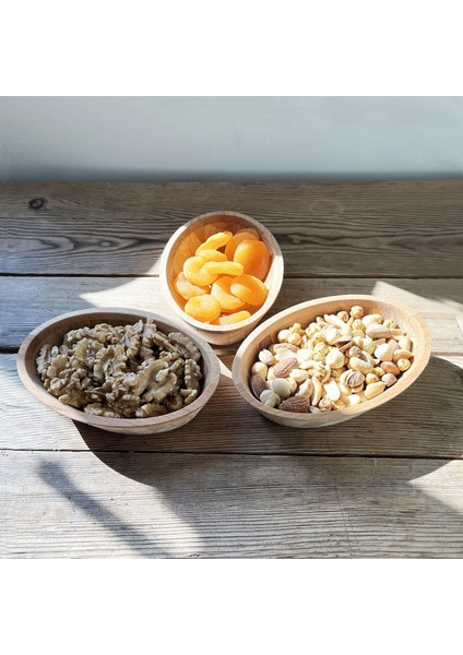 Ahşap Çerezlik Elips El Yapımı 3'lü Set