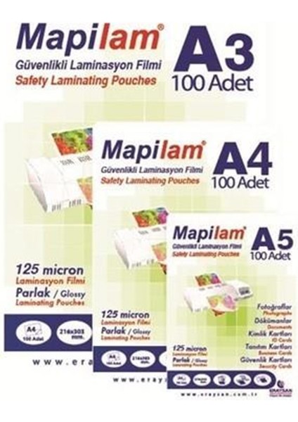 Mapilam Laminasyon 125MIC.A-3 Parl.polyester. 100 Ad.