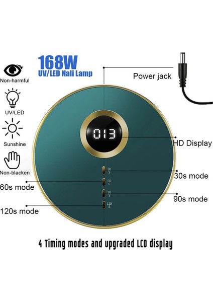Manikür Lambası 168W Yüksek Güçlü LED Tırnak Kurutma Makinesi Lambası LCD Ekranlı Akıllı Zamanlama Profesyonel Jel Lehçe Kurutma Makinesi Manikür Makinesi Ekipmanları (Yurt Dışından)