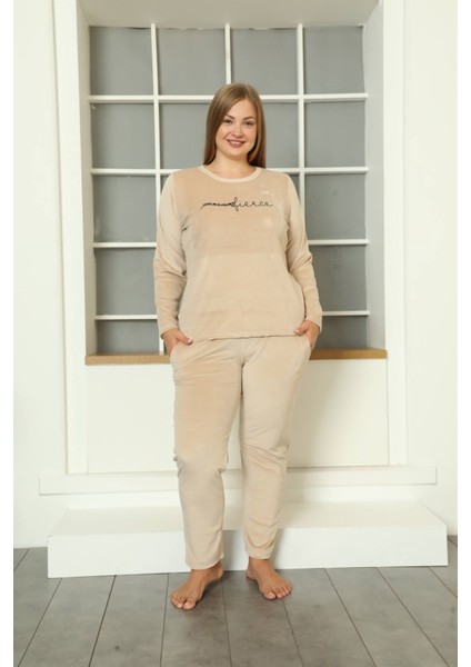 Büyük Beden Kadın Kadife Pijama Takım 9073
