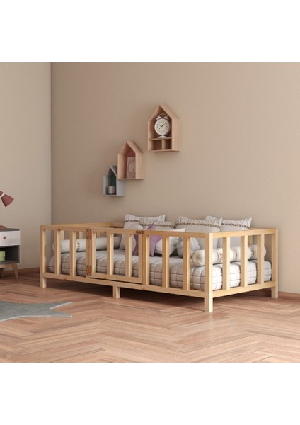 Parma Ithal Ladin Doğal Ahşap Montessori Çocuk Karyola Beşik