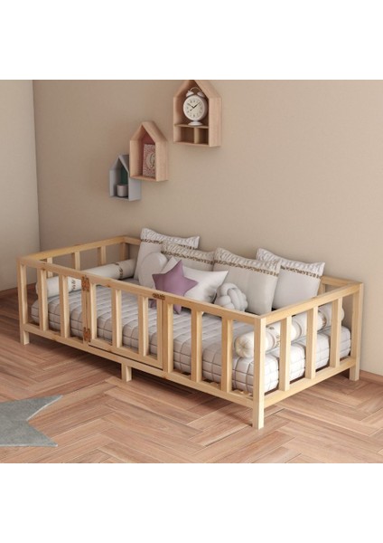 Parma Ithal Ladin Doğal Ahşap Montessori Çocuk Karyola Beşik 80*130 cm