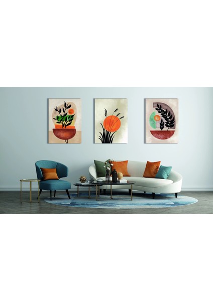 3 Parça Soyut Boho Kanvas Tablo