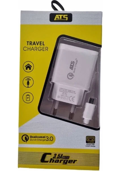 Ats 3.5A Hızlı Şarj Micro USB Kablosu + Adaptör Quick Charger