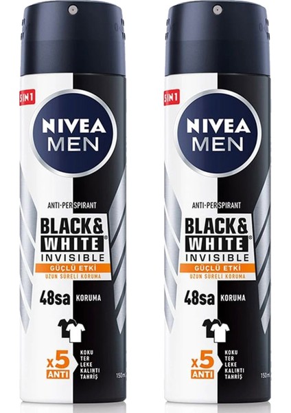 2 Adet Men Black & White Invisible Güçlü Etki Erkek Deodorant Sprey 150 Ml