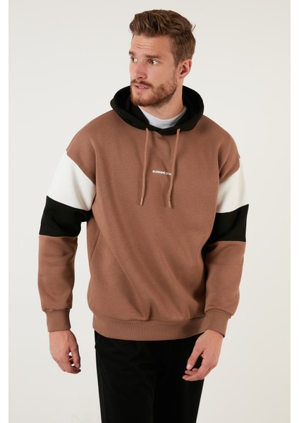 Renk Bloklu Regular Fit Kapüşonlu İçi Tüylü Yumuşak Şardonlu Sweat Erkek SWEAT 5905299
