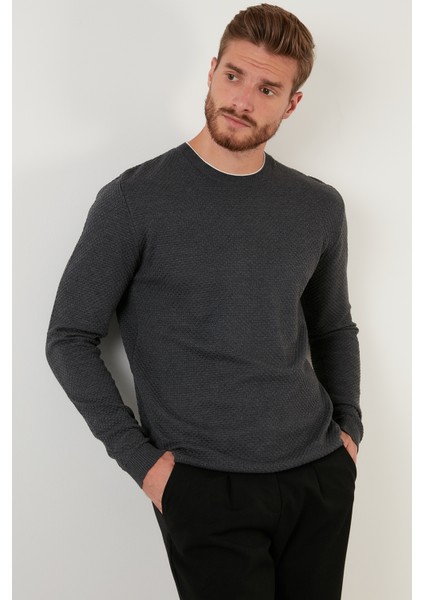 Pamuklu Slim Fit Bisiklet Yaka Kazak Erkek Kazak 6353401