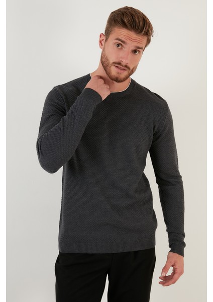 Pamuklu Slim Fit Bisiklet Yaka Kazak Erkek Kazak 6353401