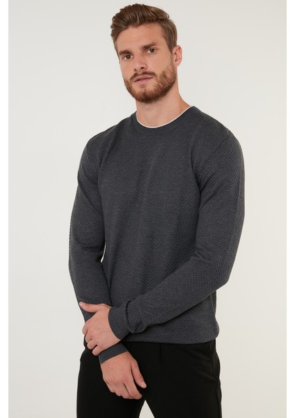 Pamuklu Slim Fit Bisiklet Yaka Kazak Erkek Kazak 6353401