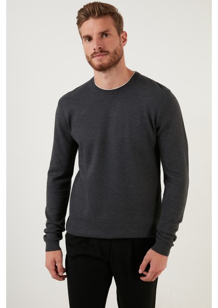 Pamuklu Slim Fit Bisiklet Yaka Kazak Erkek Kazak 6353401
