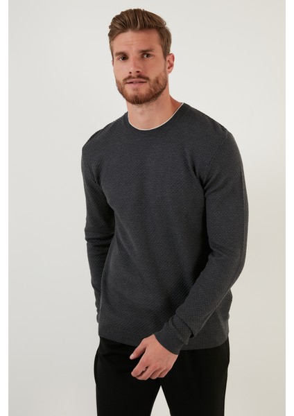 Pamuklu Slim Fit Bisiklet Yaka Kazak Erkek Kazak 6353401