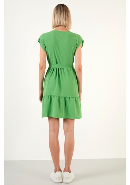 V Yaka Belden Bağlama Detaylı Elbise Bayan Elbise 6053681 indirimleri