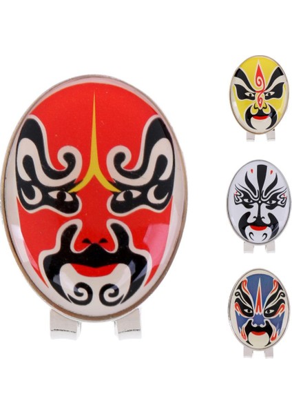 Manyetik Top Işaretleyicisi Olan Yeni Pekin Opera Maske Alaşım Golf Şapka Klipsi, 4pcs