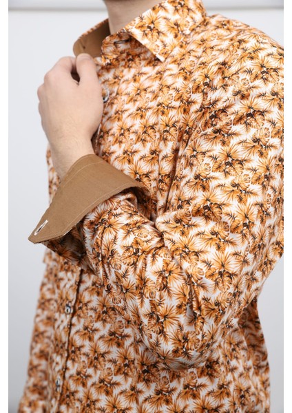 Monstera Yaprak Detaylı Uzun Kol Çocuk Gömleği