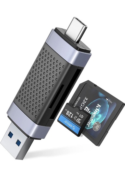 Type-C ve USB Sd Tf Dual Başlıklı Kart Okuyucu, Siyah, CD2D-AC2