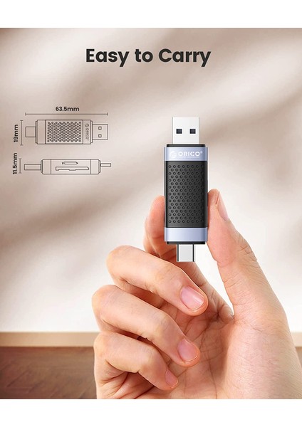 Type-C ve USB Sd Tf Dual Başlıklı Kart Okuyucu, Siyah, CD2D-AC2