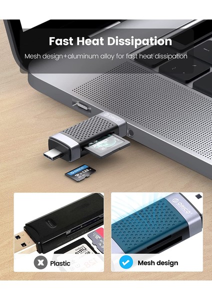 Type-C ve USB Sd Tf Dual Başlıklı Kart Okuyucu, Siyah, CD2D-AC2