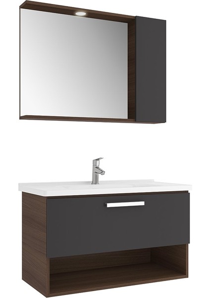 Trevi 100 cm Antrasit-Ceviz Banyo Dolabı Takımı