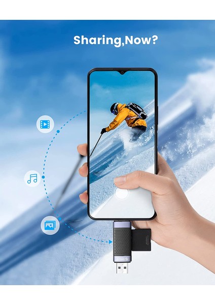 Type-C ve USB Sd Tf Dual Başlıklı Kart Okuyucu, Siyah, CD2D-AC2