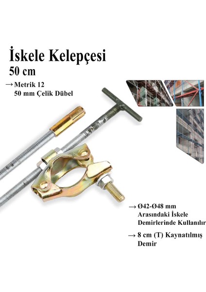 Iskele Kelepçesi Inşaat Bağlantı 4'lü Set Takım Dübelli 50 cm