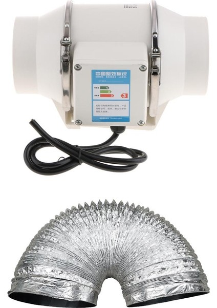 4 '' Egzoz Fanı Sıralı Kanal Havalandırma Blower ve Anti Korozyon Kanal Hortumu 220V,